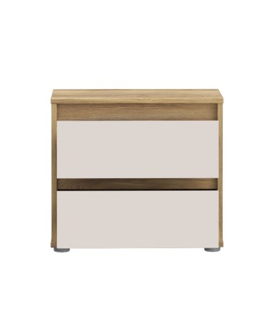 Comodino Neutra 2 cassetti con struttura rovere e frontali cassetti cashmere