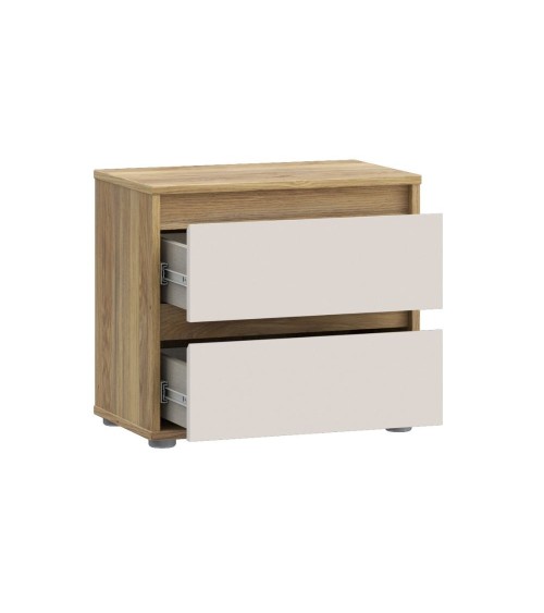 Comodino Neutra 2 cassetti con struttura rovere e frontali cassetti cashmere