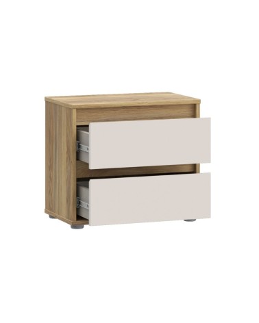 Comodino Neutra 2 cassetti con struttura rovere e frontali cassetti cashmere
