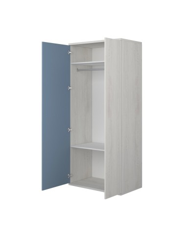 Armadio ad angolo 5 ante in colore bianco consumato e celeste