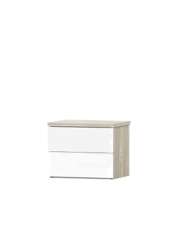 Comodino Melodia 2 cassetti senza maniglie in rovere sbiancato e bianco lucido