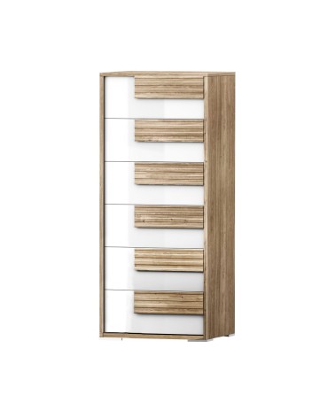 Settimino Selva 6 cassetti con struttura in rovere caramello e frontali bianco lucido
