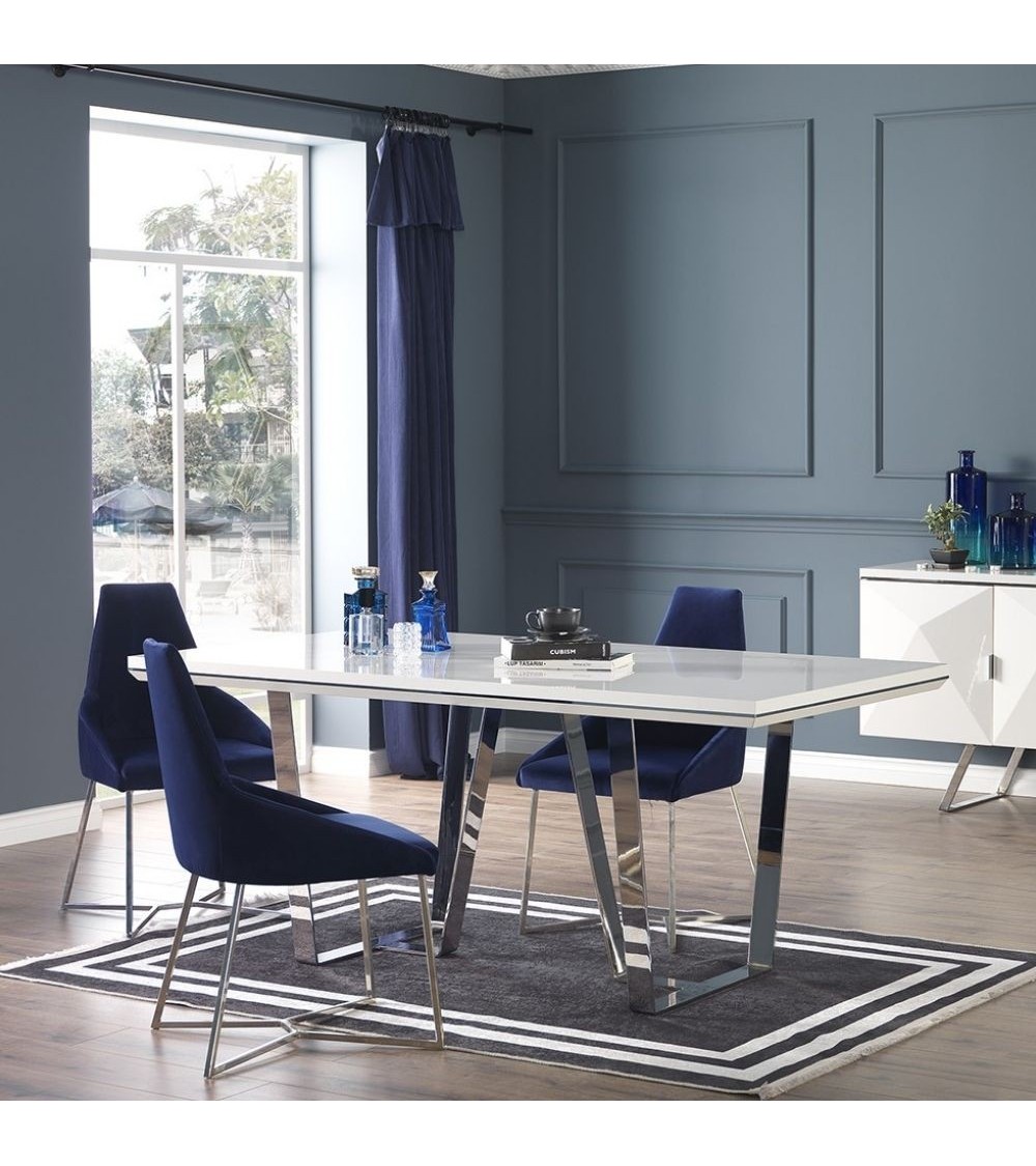Tavolo Enzio bianco laccato lucido 185x95x78h