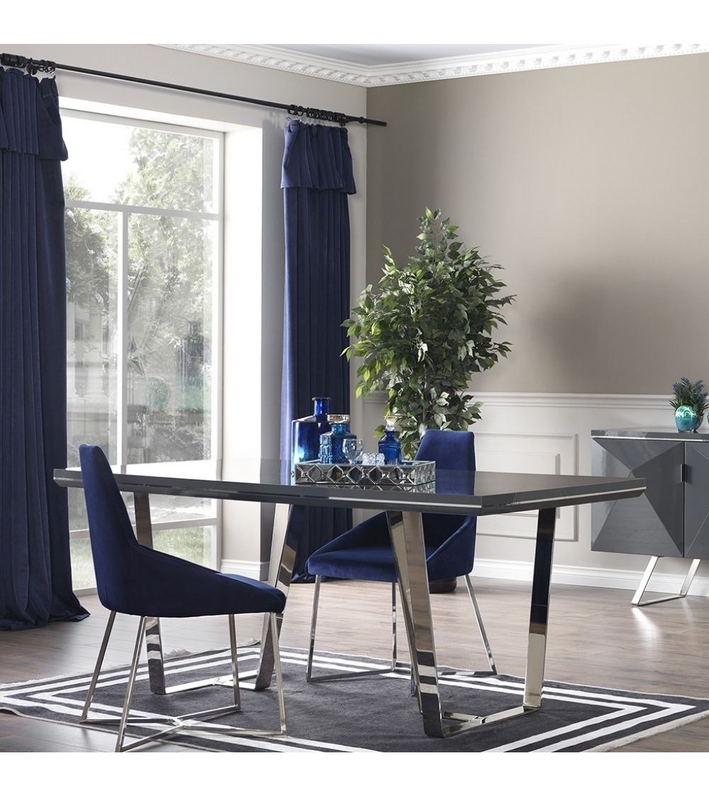 Tavolo Enzio grigio laccato lucido 185x95x78h