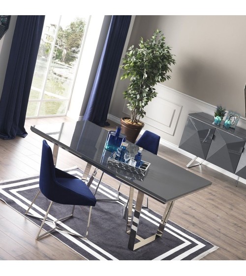 Tavolo Enzio grigio laccato lucido 185x95x78h
