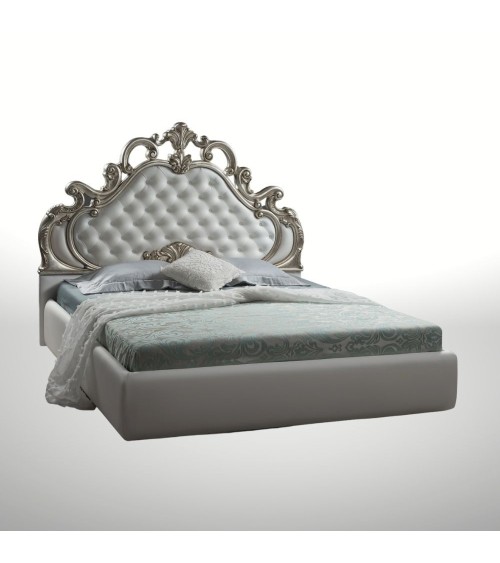Letto matrimoniale barocco Aleksandra bianco contenitore