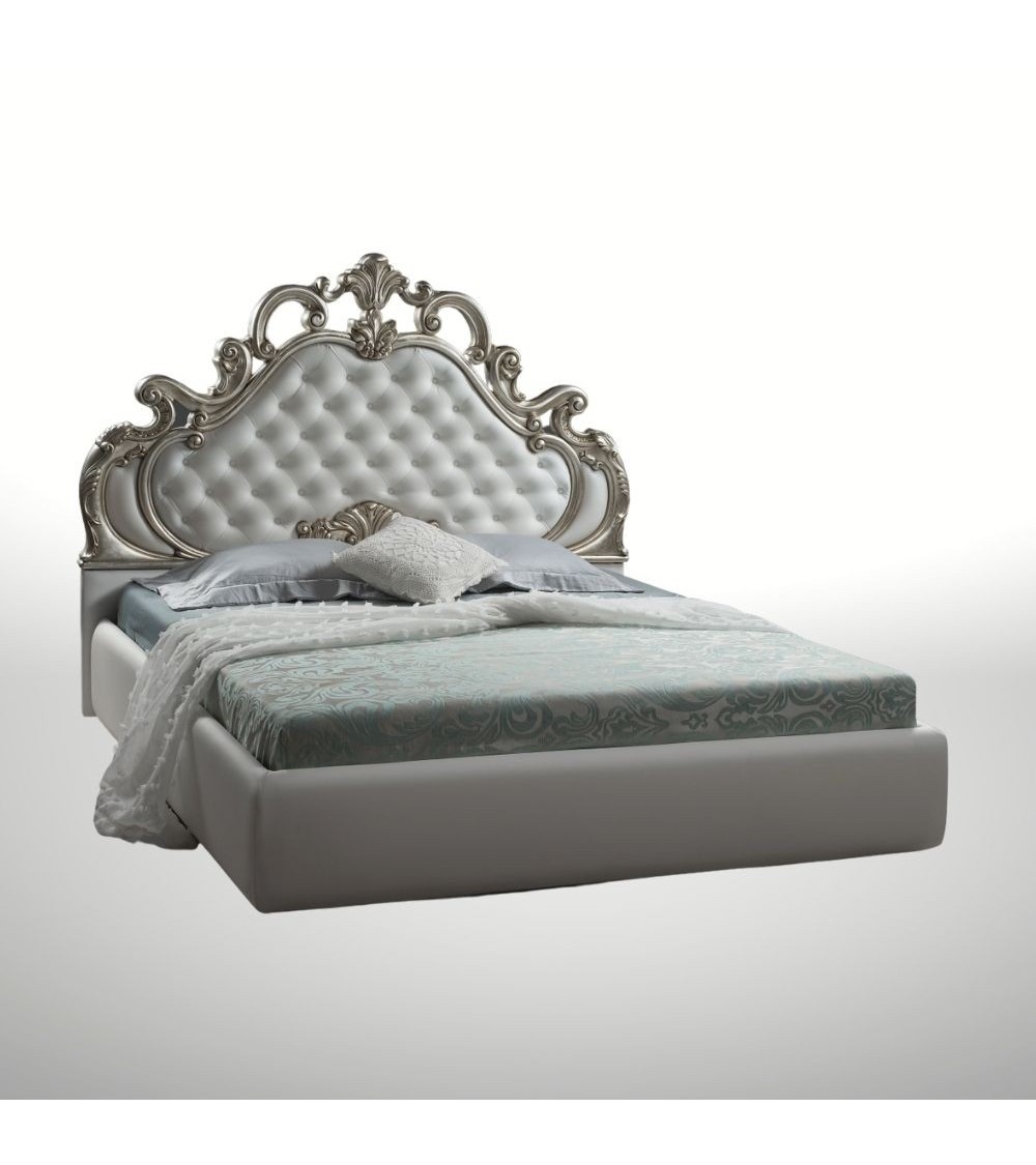 Letto matrimoniale barocco Aleksandra bianco contenitore