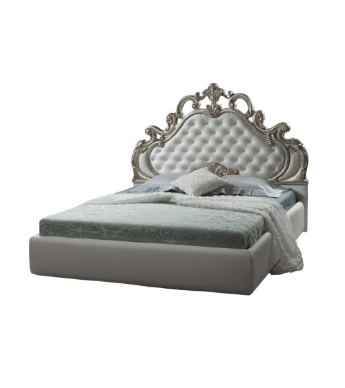 Letto matrimoniale barocco Aleksandra bianco contenitore