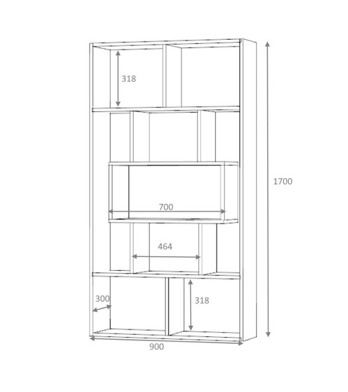 Libreria Face grigio cemento 90x30x170H cm