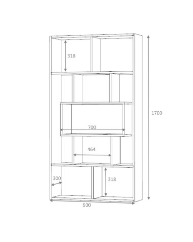 Libreria Face grigio cemento 90x30x170H cm