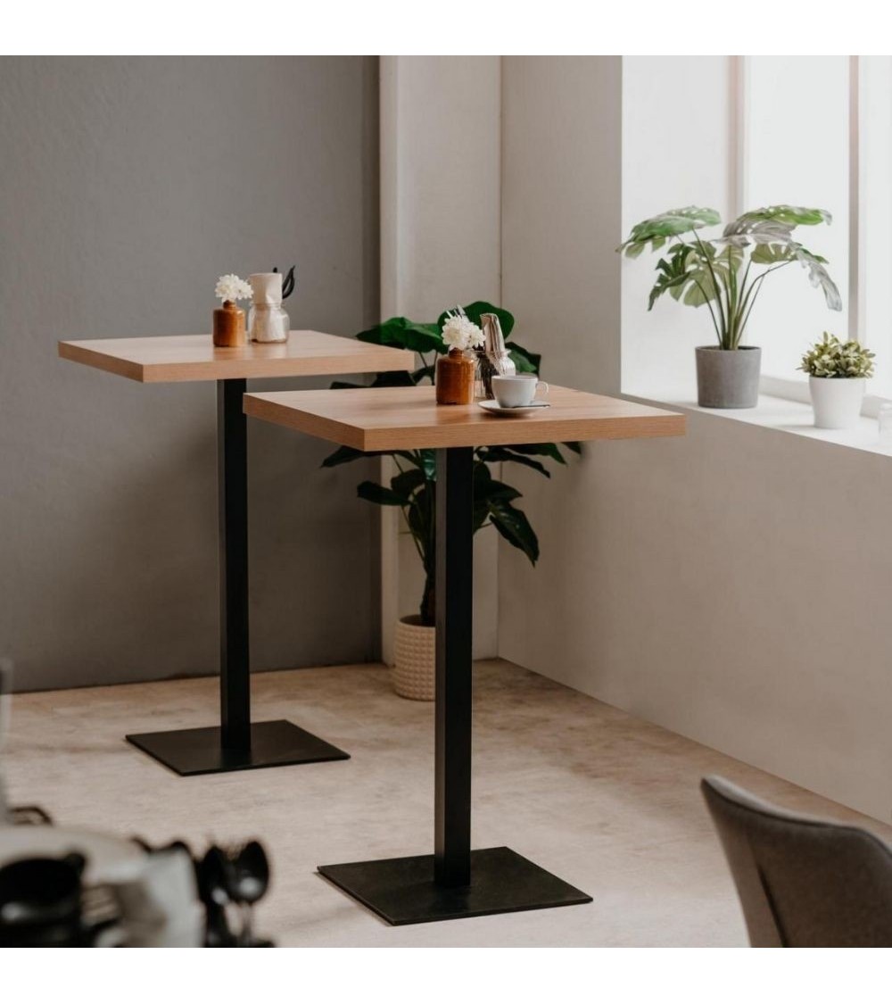 Tavolo alto Quadrato 70x70x105 h cm piano rovere e base nera