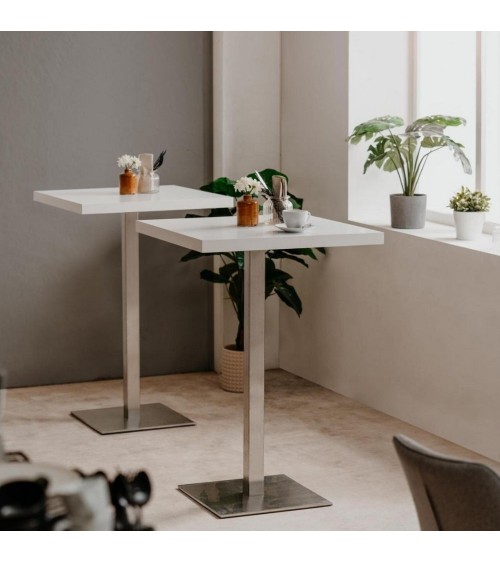 Tavolo alto Quadrato 70x70x105 h cm piano bianco e base cromo