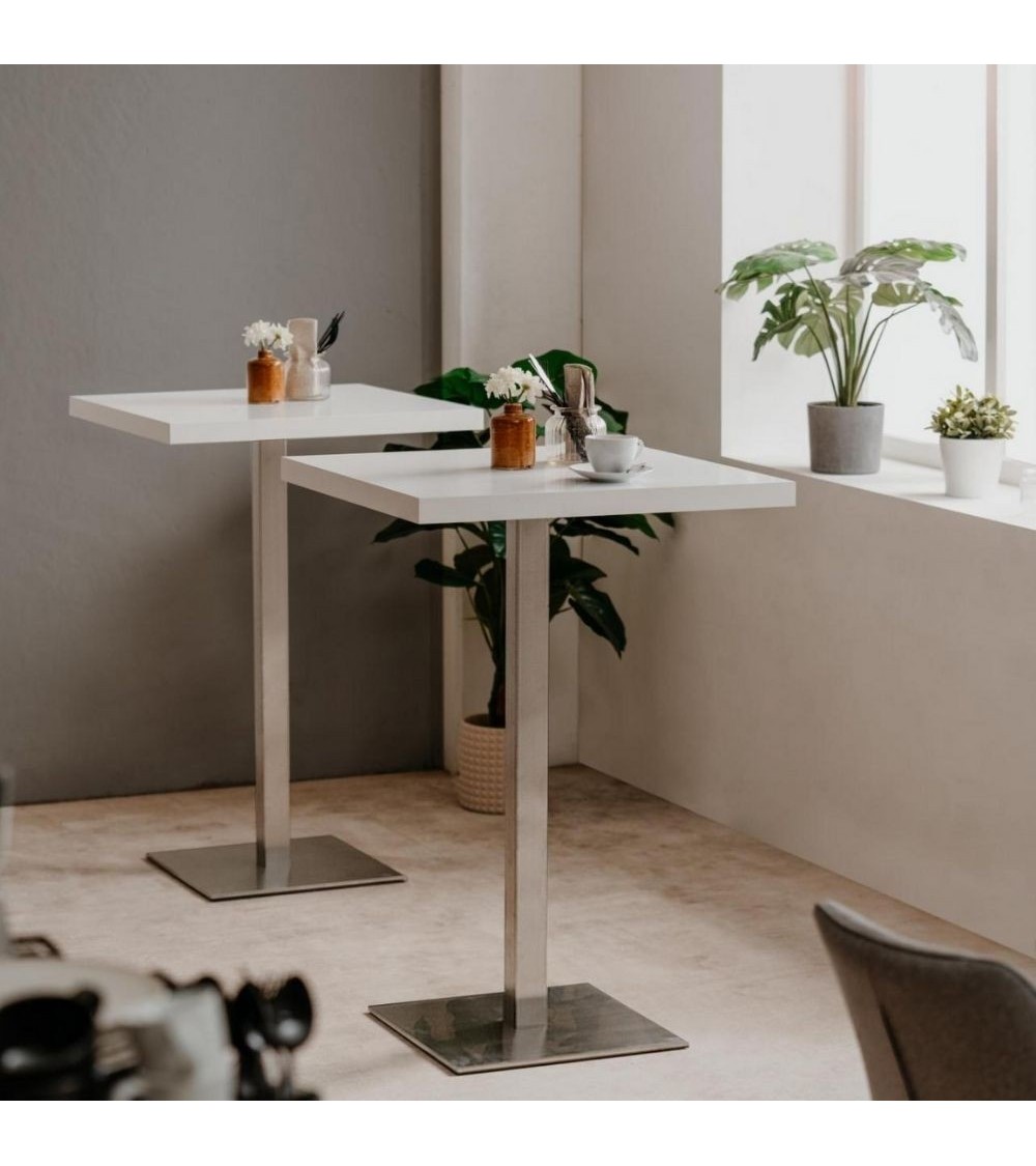 Tavolo alto Quadrato 70x70x105 h cm piano bianco e base cromo