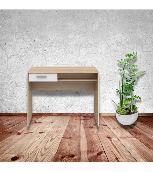 Scrivania con cassetto Nepo rovere bianco 100 cm.
