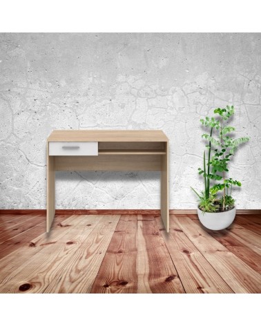 Scrivania con cassetto Nepo rovere bianco 100 cm.