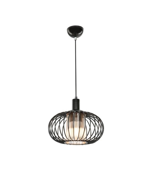 Lampada a sospensione Terla MDL3674 con struttura in ferro e diffusore in vetro