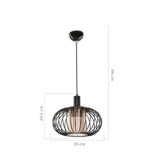 Lampada a sospensione Terla MDL3674 con struttura in ferro e diffusore in vetro
