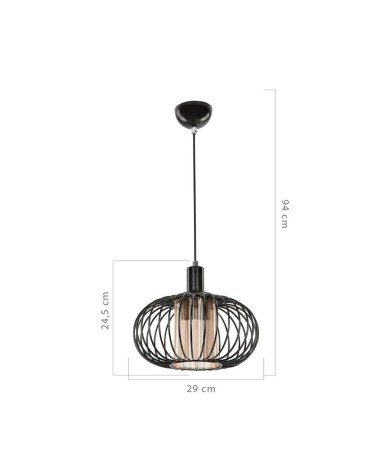 Lampada a sospensione Terla MDL3674 con struttura in ferro e diffusore in vetro