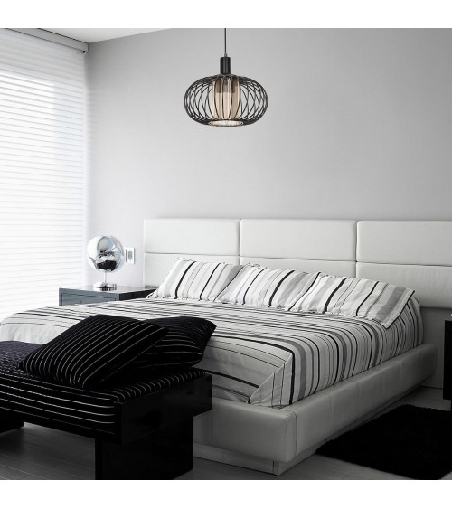 Lampada a sospensione Terla MDL3674 con struttura in ferro e diffusore in vetro