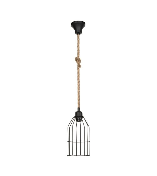 Lampada a sospensione Halat ASZ0549 in metallo nero e corda
