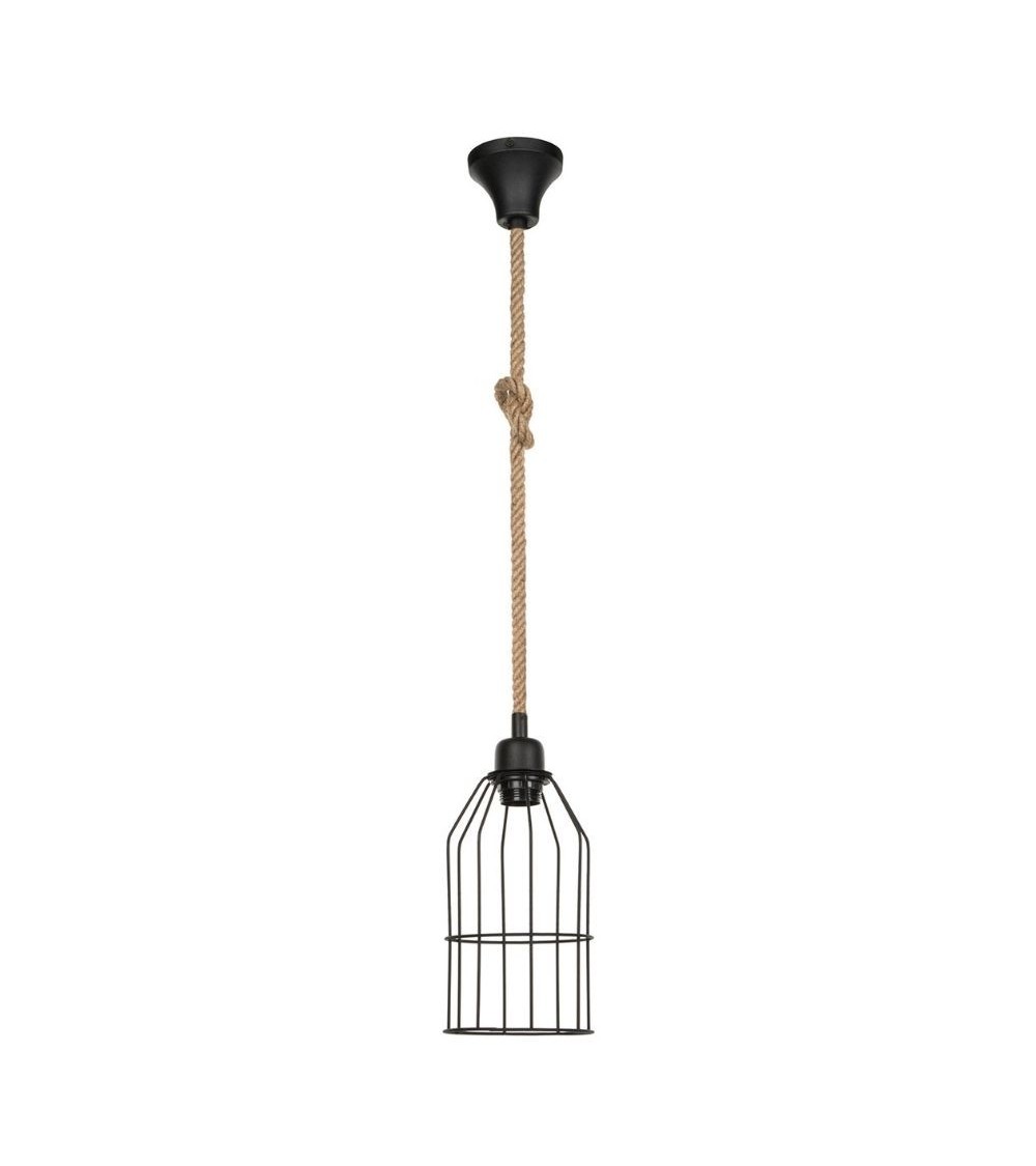 Lampada a sospensione Halat ASZ0549 in metallo nero e corda
