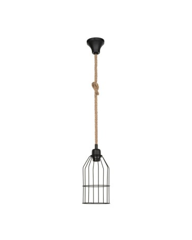 Lampada a sospensione Halat ASZ0549 in metallo nero e corda