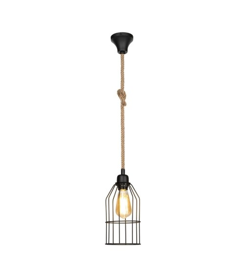 Lampada a sospensione Halat ASZ0549 in metallo nero e corda