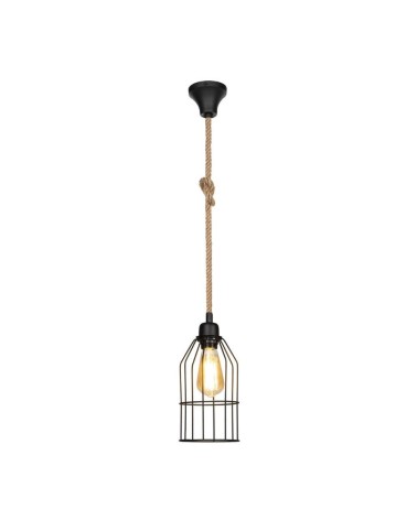 Lampada a sospensione Halat ASZ0549 in metallo nero e corda