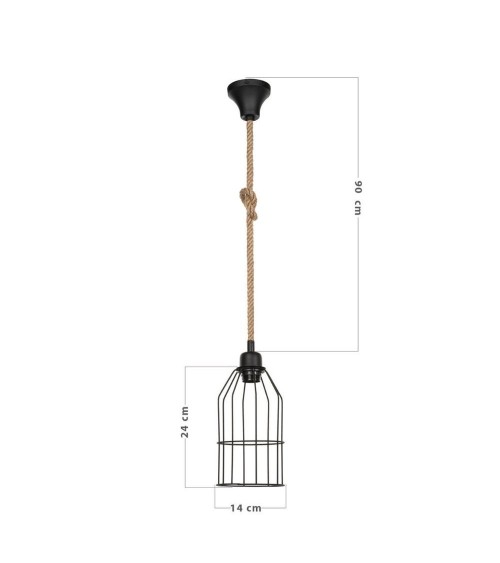 Lampada a sospensione Halat ASZ0549 in metallo nero e corda