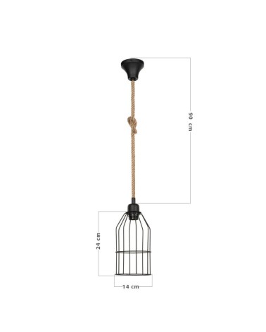 Lampada a sospensione Halat ASZ0549 in metallo nero e corda