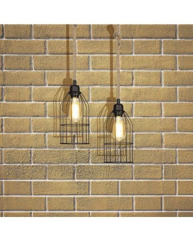 Lampada a sospensione Halat ASZ0549 in metallo nero e corda