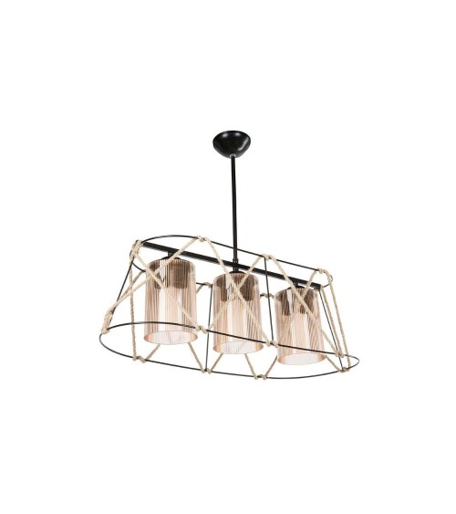 Lampada a sospensione Gezegen ASZ0986 3 luci metallo nero e corda