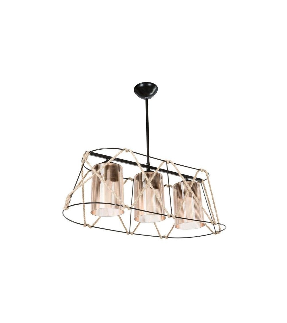 Lampada a sospensione Gezegen ASZ0986 3 luci metallo nero e corda