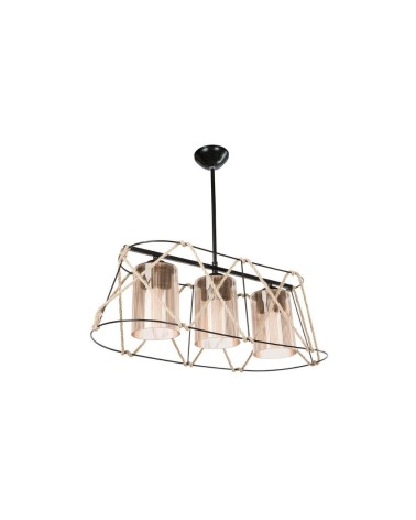 Lampada a sospensione Gezegen ASZ0986 3 luci metallo nero e corda