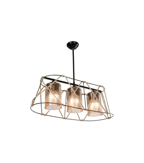 Lampada a sospensione Gezegen ASZ0986 3 luci metallo nero e corda