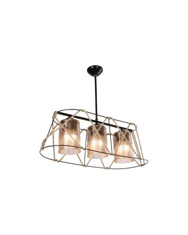 Lampada a sospensione Gezegen ASZ0986 3 luci metallo nero e corda