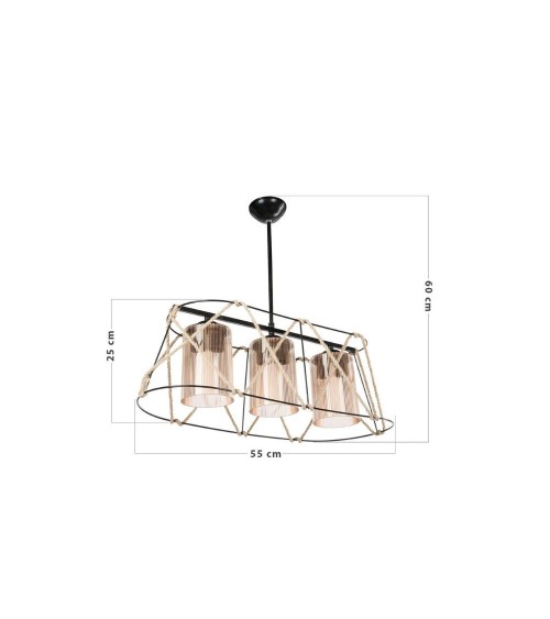 Lampada a sospensione Gezegen ASZ0986 3 luci metallo nero e corda
