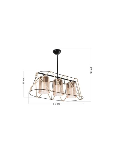 Lampada a sospensione Gezegen ASZ0986 3 luci metallo nero e corda