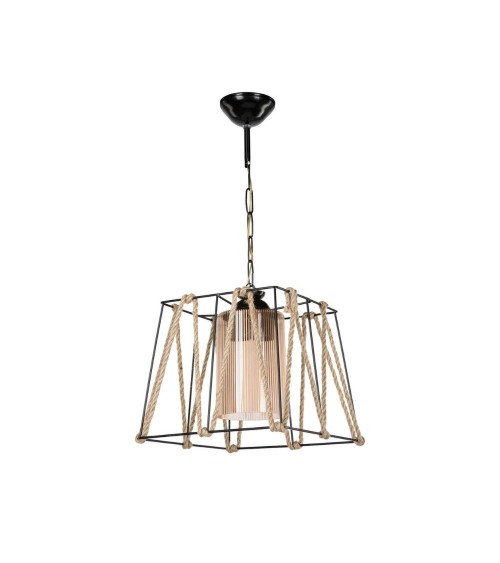 Lampada a sospensione Likya ASZ0990 in metallo nero e corda