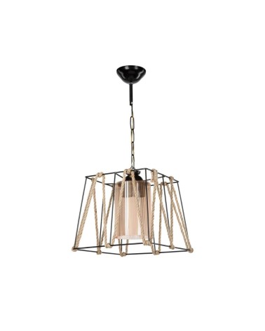 Lampada a sospensione Likya ASZ0990 in metallo nero e corda