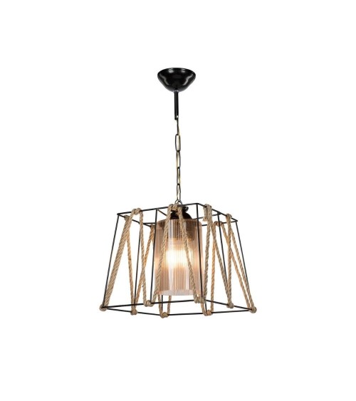 Lampada a sospensione Likya ASZ0990 in metallo nero e corda