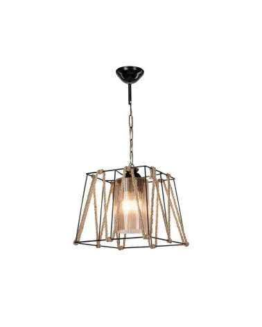 Lampada a sospensione Likya ASZ0990 in metallo nero e corda