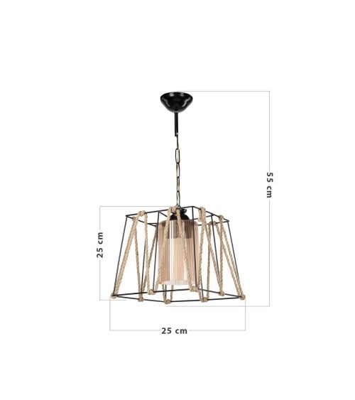 Lampada a sospensione Likya ASZ0990 in metallo nero e corda