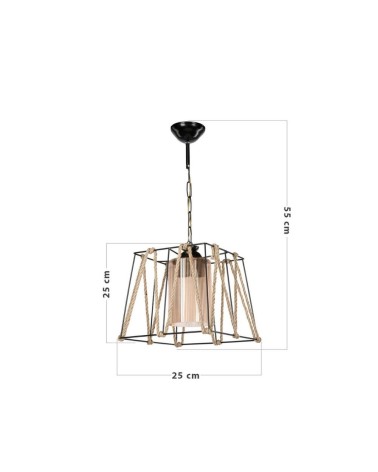 Lampada a sospensione Likya ASZ0990 in metallo nero e corda