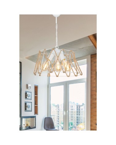 Lampada a sospensione  Evren ASZ1030 3 luci metallo bianco e corda