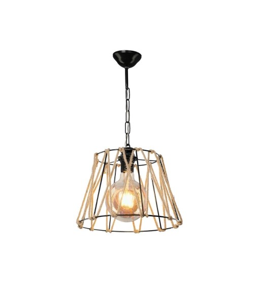 Lampada a sospensione Evren ASZ0881 metallo nero e corda