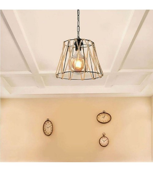 Lampada a sospensione Evren ASZ0881 metallo nero e corda