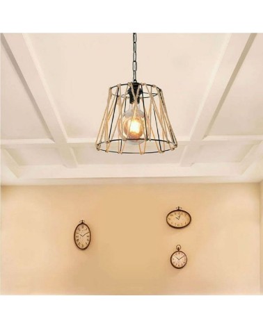 Lampada a sospensione Evren ASZ0881 metallo nero e corda