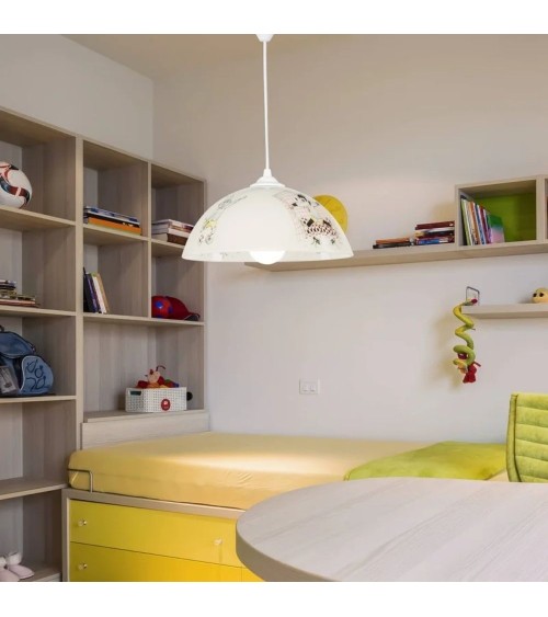 Lampada per cameretta Mufi MDL4164 vetro bianco con disegni