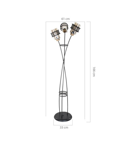 Lampada da terra Grande MDL3812 in ferro intrecciato 3 luci in vetro